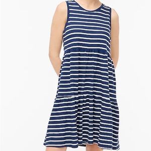Sleeveless striped knit tiered mini dress, Antique Navy Ivory